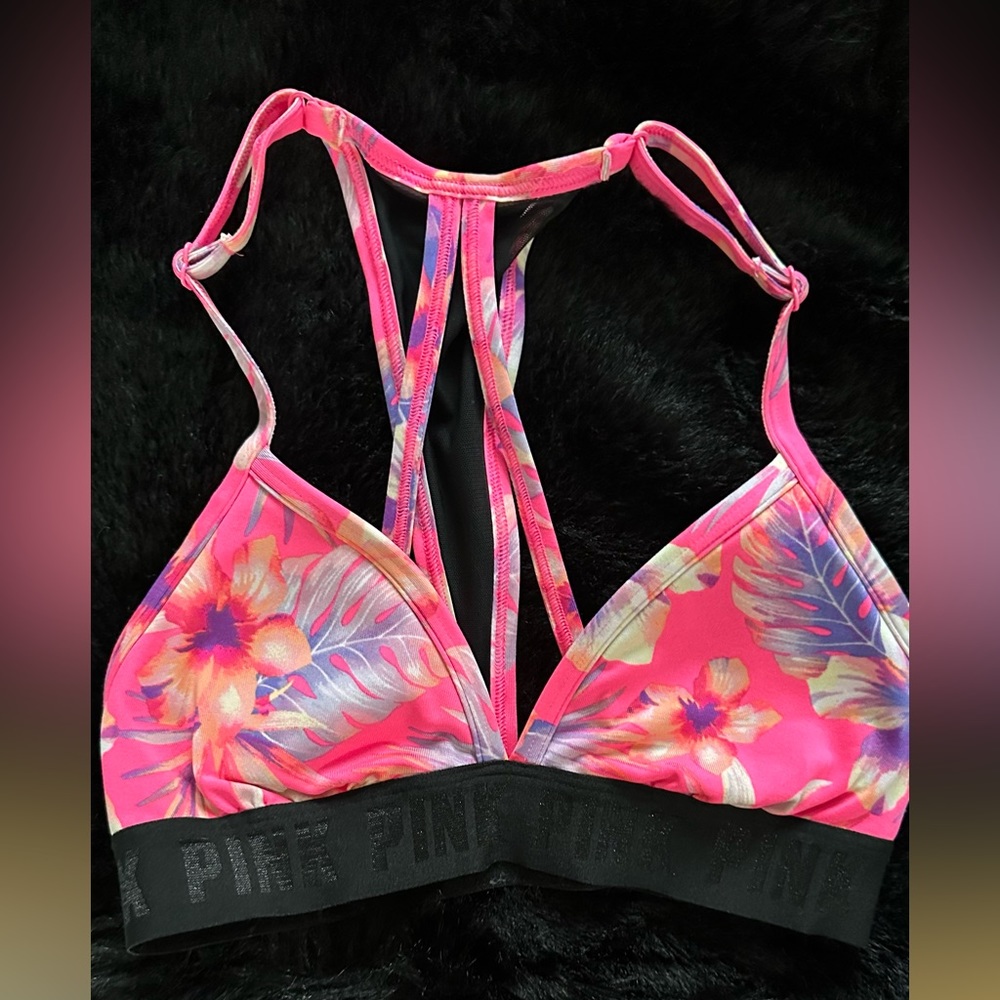 PINK palm racer back bra